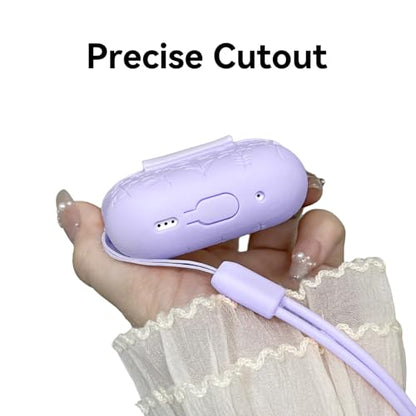 Compatible with AirPods Pro 2 Case USB C, Flower Engraved Cute Silicone Protective Case Cover for Airpods Pro 2nd Generation with Cleaner Kit and Lanyard for Women Girls (Purple) - color: Purple