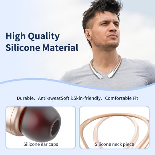 Neckband Bluetooth Headphones, Retractable Headset Wireless Bluetooth Earbuds with Microphone, IPX5 Sweatproof, Stereo Noise Cancelling Earphones, Vibration Alerts for Running Workout Sports (rose)