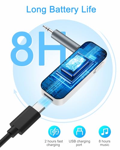 Aux Bluetooth Adapter for Car, 2 in 1 Wireless Bluetooth 5.4 Transmitter Receiver, Built-in Mic Hands-Free Calls Crystal Clear Sound, for Cars Headphones Home Stereo, White - color: White