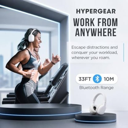 HyperGear Over-Ear Headphones - Wireless Bluetooth Headphones with Noise Isolation, Built-in Mic, Soft Memory Foam Cups for All-Day Comfort, White - color: White