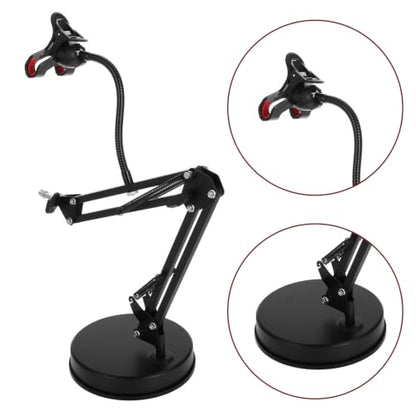 Adjustable Microphone Desk Stand with Stable Arm Supports and 3/8" Thread, Metal and Plastic Low Profile Mic Table Stand for Recording and Voice Recognition