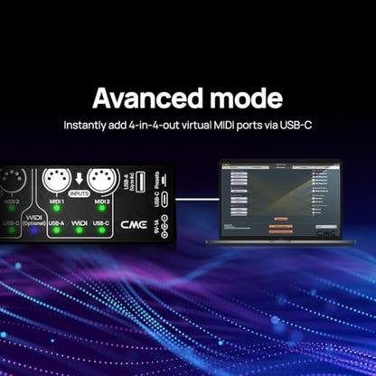 CME H4MIDI WC Advanced USB Host MIDI Interface | Router, Filter, Mapper, Optional WIDI Bluetooth MIDI, Standalone 9V Power Mode, For Guitarists and Producers