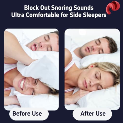 Noise Cancelling Ear Plugs Sleep 50dB NRR Side Sleep Small Ear | ultra soft silicone, reusable one-piece design, 4 sizes included, portable case - color: Red