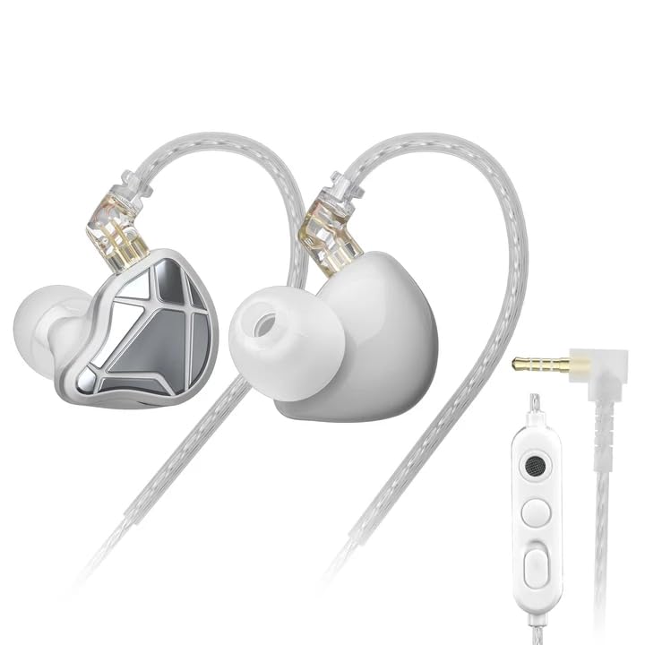 KZ Axas in Ear Monitor | Noise Isolating Gaming IEMs with Mic, Low-Distortion Audio, FPS Co-Tuned, Detachable Cable Ear Buds(White 3.5mm with MIC) - color: White, style: 3.5 mm with Mic