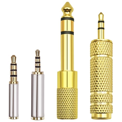 4 Pack Audio Adapter Kit, Headphone Jack Adapter 1/8" Male to 1/4" Female & 1/4" Male to 1/8" Female + 3.5mm to 2.5mm & 2.5mm to 3.5mm Adapter, Stereo Jack Converter for Headphone,Guitar Amplifier,Mic