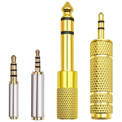 4 Pack Audio Adapter Kit, Headphone Jack Adapter 1/8" Male to 1/4" Female & 1/4" Male to 1/8" Female + 3.5mm to 2.5mm & 2.5mm to 3.5mm Adapter, Stereo Jack Converter for Headphone,Guitar Amplifier,Mic
