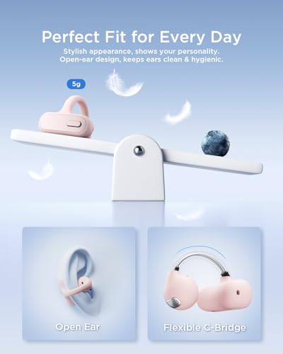 TALIX Open Ear Clip-On Earbuds X8 with AI ENC & Powerful Bass, Wireless Bluetooth 6.0, IPX4 Sweatproof Fitness Headphones, Physical Buttons, 5g Lightweight Ear Buds with Multi-Device Switching, Pink - color: Pink