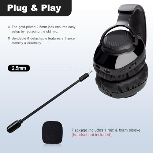 Toxaoii Replacement Microphone Compatible with JBL Quantum 100/350/100P/100X/360P Gaming Headset 2.5mm Detachable 100 Boom Microphone Piece Noise Cancelling with Foam for PC, Xbox One, PS4, PS5