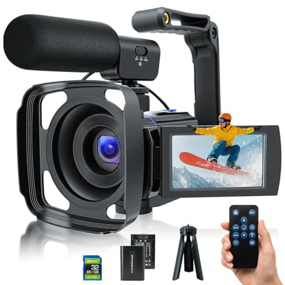 5K Video Camera Camcorder, 64MP UHD Vlogging Camera for YouTube with 16X Zoom, IR Night Vision, 3.0" Touch Screen, Stabilizer, Mic, 2 Batteries+32GB Card, Gift for Dad