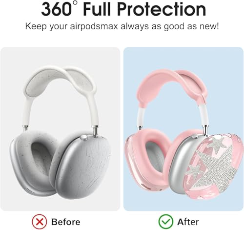[4 in 1] Case Cover for AirPods Max 2/1 (2026/2024/2020) Ear Pad Case Cover/Headband Cover/Ear Cups Cover with Bling Star for Apple AirPods Max Headphones (Bling Light Pink Stars) - color: Shinning Pink Star