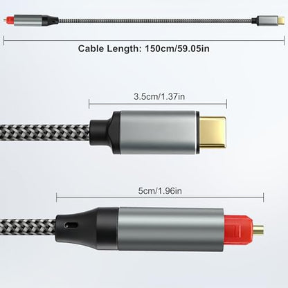 MEIRIYFA USB C to Toslink Optical Audio Cable, Unidirectional USB Type C Male to TOSLINK SPDIF Port Male Fiber Optic Adapter Cable for Computer, Laptop, Soundbar, Hi-Fi Sound Systems (Silver, 1.5M)