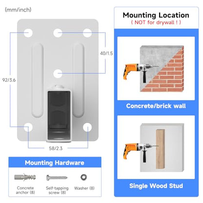 suptek Dual Side Clamping Bookshelf Speaker Wall Mounting Bracket for Large Surrounding Sound Speakers, Hold Up to 55 lbs, White (SPM201W) - size: Standard--white