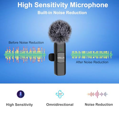 Mini Microphone for iPhone & Android,11H Battery, Noise Cancelling Wireless Lavalier Mic, Clip On Lapel Mic Pro for Content Creator Vlogging/YouTube/Tiktok/Video Recording/Streaming/Interview