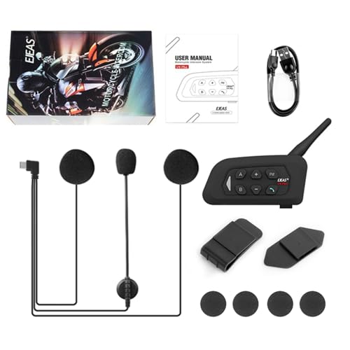 EJEAS V4 Plus Helmet Communication System, Motorcycle Bluetooth V5.1 Headset 1500m Helmet Intercom with Noise Reduction/3D Sound/FM Radio/Hands-Free, Ideal for 2 to 4 Riders Group Talking (1PC) - size: V4-1