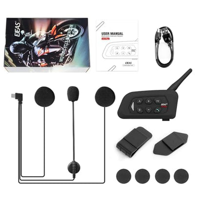 EJEAS V4 Plus Helmet Communication System, Motorcycle Bluetooth V5.1 Headset 1500m Helmet Intercom with Noise Reduction/3D Sound/FM Radio/Hands-Free, Ideal for 2 to 4 Riders Group Talking (1PC) - size: V4-1