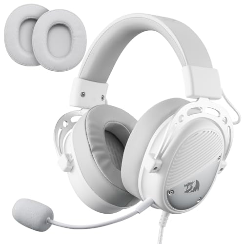 Redragon H730 USB Wired Gaming Headset - 53mm Drivers, 360° Spatial Sound, Detachable Noise-Canceling Microphone, Magnetic Replaceable Ear Cushions, Over-Ear Headphones Works for PC/PS4, White - color: White
