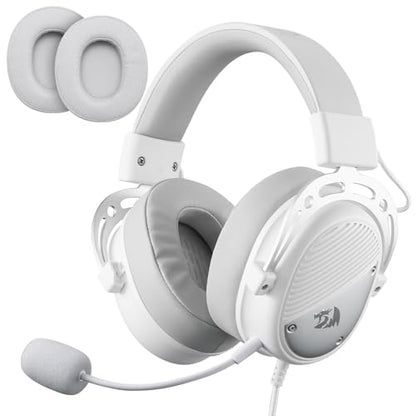 Redragon H730 USB Wired Gaming Headset - 53mm Drivers, 360° Spatial Sound, Detachable Noise-Canceling Microphone, Magnetic Replaceable Ear Cushions, Over-Ear Headphones Works for PC/PS4, White - color: White