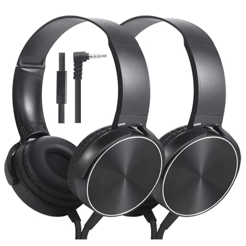 2 Pack Wired Classroom Headphones with Microphone for Kids All Ages K-12, Durable Students Computer Headphones for School, Library, Airplane, Online Learning and Travel (HY450, Black)