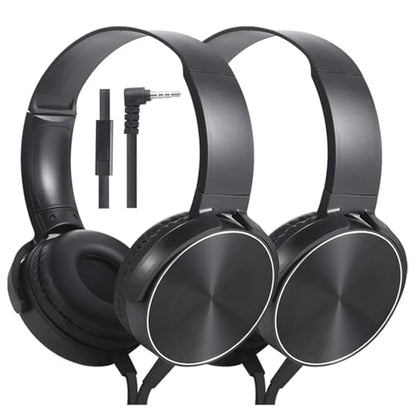2 Pack Wired Classroom Headphones with Microphone for Kids All Ages K-12, Durable Students Computer Headphones for School, Library, Airplane, Online Learning and Travel (HY450, Black)