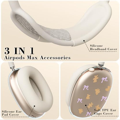 Bear Bowknot Clear Case for Apple AirPods Max, Anti-Scratch Ear Pad Covers/Ear Cups Cover/Headband Cover, Headphone Protective Accessories for AirPods Max(2020 Lightning/2024 USB-C) - color: Bear Bowknot/Beige