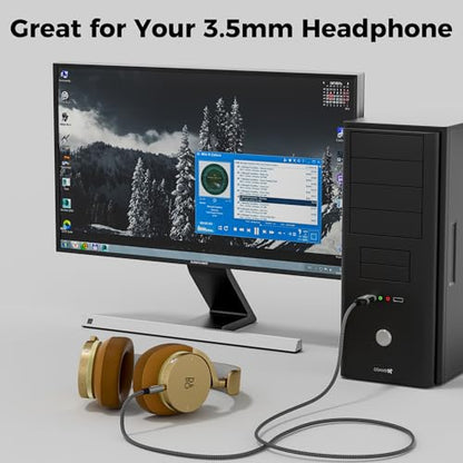 USB to 3.5mm Audio Cable 8 FT, USB A to 1/8’’ TRS Aux Jack Adapter, OFC, Nylon Braided, Gold-Plated Connector, for PC, Laptop, Speaker, PS5/4 Windows, Headphones, Not for Recording and Microphone - size: 8FT