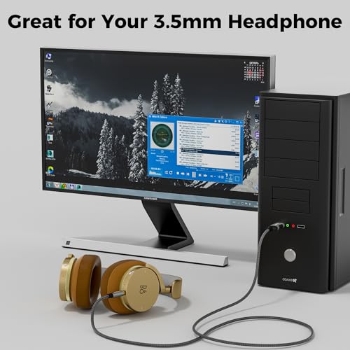 USB to 3.5mm Audio Cable 25 FT, USB A to 1/8’’ TRS Aux Jack Adapter, OFC, Nylon Braided, Gold-Plated Connector, for PC, Laptop, Speaker, PS5/4 Windows, Headphones, Not for Recording and Microphone - size: 25FT