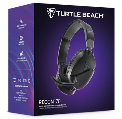 Turtle Beach Recon 70 Multiplatform Gaming Headset for PC, PS5,PS4,Xbox Series X|S,Xbox One, & Mobile w/ 3.5mm Wired Connection-Flip-to-Mute Mic, 40mm Speakers, Lightweight Design, Black (Pack of 6) - size: Standard (Pack of 6)
