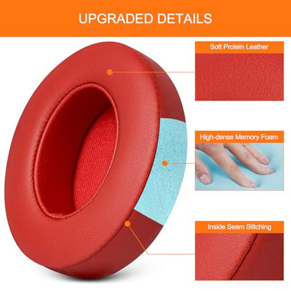 GEVO Ear Pads Replacement for Beats Studio 2 & 3 Headphones Earpad Cushions - color: Red