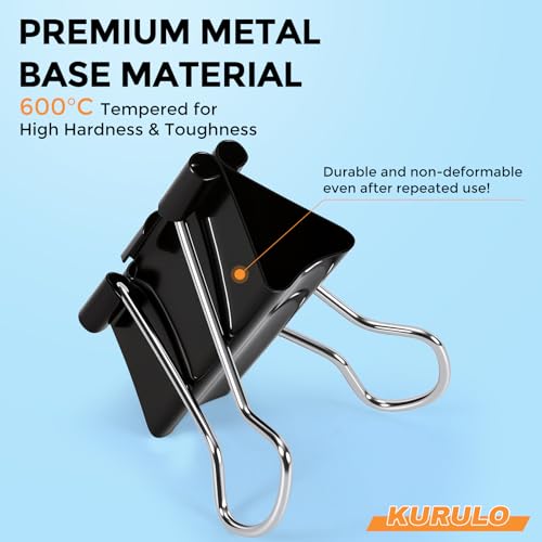 Binder Clips, KURULO 60pcs Medium Binder Clips 1.25 Inches | Sturdy Binder Clip Medium for Office Supplies, School, Home, Black Metal Paper Clamps, Office Clips with Storage Box