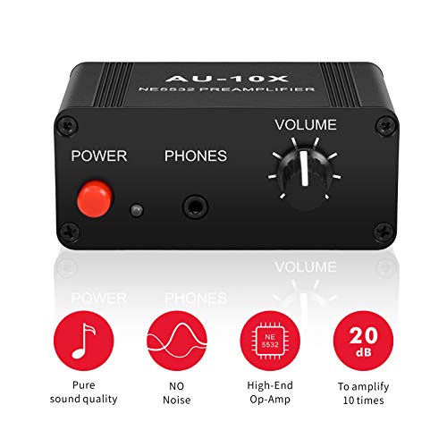 Mini Small Stereo Audio preamplifier, Headphone Amplifier, Gain 20dB Phono Turntable Phonograph preamp, Dual op amp NE5532 with RCA 3.5mm Input to RCA 3.5mm Output