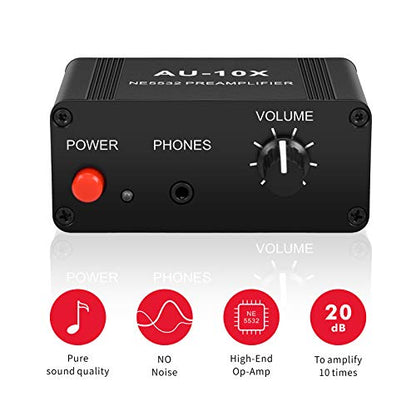 Mini Small Stereo Audio preamplifier, Headphone Amplifier, Gain 20dB Phono Turntable Phonograph preamp, Dual op amp NE5532 with RCA 3.5mm Input to RCA 3.5mm Output