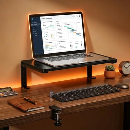 Clamp-On Desk Extender, 15 x 9.5 Inch Monitor Riser | Height options, No-drill setup, 3-in-1 use, 44 lb load, Office station, Gaming area, Black finish - color: Black