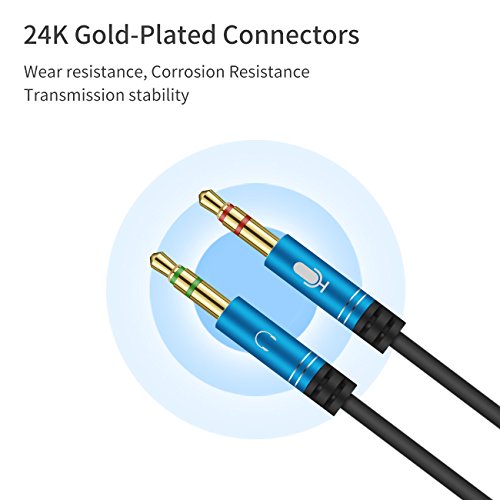 Headphone Splitter for Computer 3.5mm Female to 2 Dual 3.5mm Male Headphone Mic Audio Y Splitter Cable Smartphone Headset to PC Adapter (100CM, Blue) - color: Blue, size: 100CM