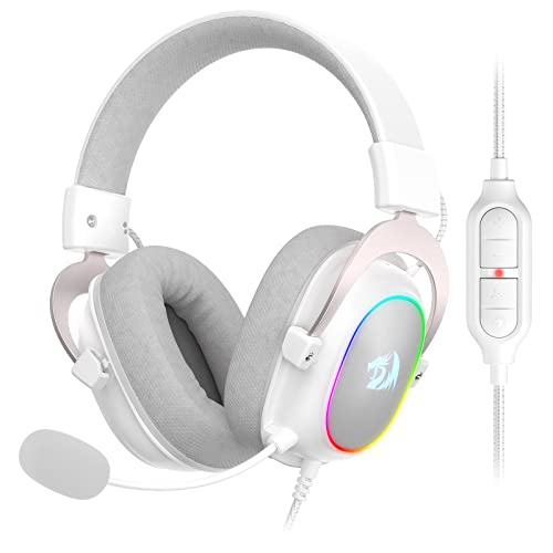Redragon H510 Zeus-X RGB White Wired Gaming Headset - 7.1 Surround Sound - 53MM Audio Drivers in Memory Foam Ear Pads w/Reliable Fabric Cover- Multi Platforms Headphone - USB Powered for PC/PS4/NS | Gaming Headset Surround Memory Foam Ear Pads Fabric Cove