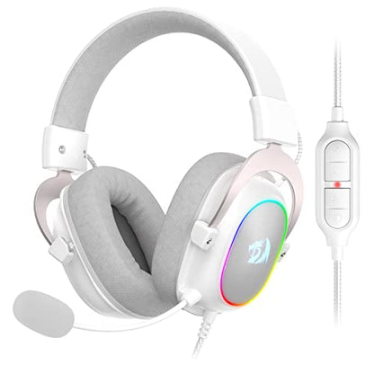 Redragon H510 Zeus-X RGB White Wired Gaming Headset - 7.1 Surround Sound - 53MM Audio Drivers in Memory Foam Ear Pads w/Reliable Fabric Cover- Multi Platforms Headphone - USB Powered for PC/PS4/NS | Gaming Headset Surround Memory Foam Ear Pads Fabric Cove