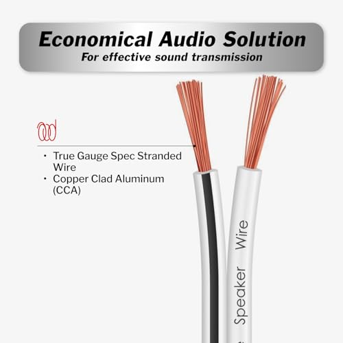 Speaker Cable - 14 Gauge AWG (100ft - White) - White Speakers Wire Cable - Speaker Wire for Outdoor, Automotive, and Marine