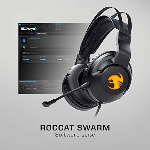 ROCCAT Elo 7.1 USB PC Gaming Headset, Surround Sound with AIMO RGB Lighting, Wired Computer Headphones, Detachable Noise Cancelling Microphone, Lightweight, 50mm Drivers, Black
