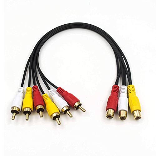 QDiShi RCA Splitter Cable, AV Cable 3 RCA Female to 6 RCA Male Plug Y Splitter Extension Audio/Video Adapter, 30cm/11.8 Inch - size: 3 RCA F to 6 RCA M