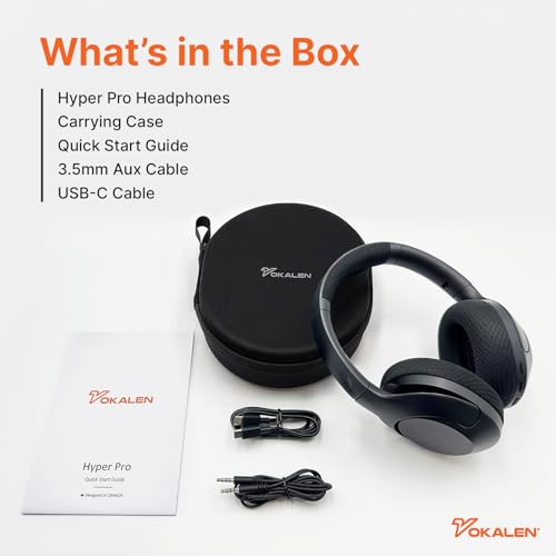 VOKALEN Hyper Pro Adaptive Active Noise Cancelling Headphones, Wireless Bluetooth Over Ear Headphones with mic, 60H Playtime, Comfort Fit Mesh Ear Cushions, Deep Bass Hi-Res Audio (Pro, Black) - color: Black, style: Pro