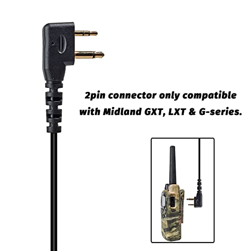 Walkie Talkie Earpiece for Midland Walkie Talkies GXT1000VP4 LXT500VP3 GXT1050VP4 GXT1000XB, Two Way Radio Surveillance Earpiece Headset Ear Piece with Mic and Clear Acoustic Coil Tube, Pack of 2