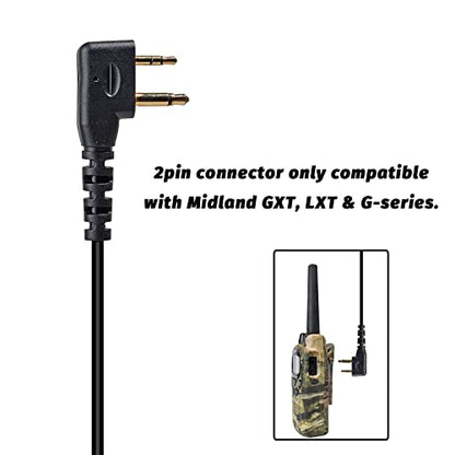 Walkie Talkie Earpiece for Midland Walkie Talkies GXT1000VP4 LXT500VP3 GXT1050VP4 GXT1000XB, Two Way Radio Surveillance Earpiece Headset Ear Piece with Mic and Clear Acoustic Coil Tube, Pack of 2