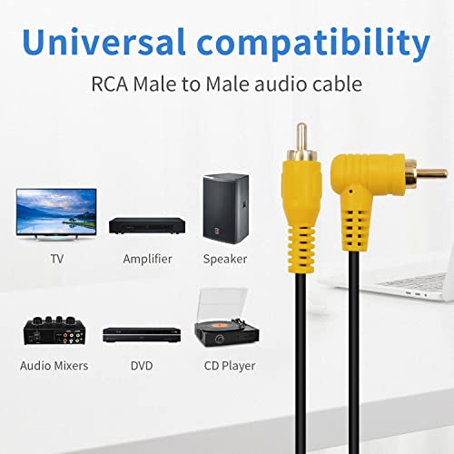 Duttek 90 Degree RCA Video Extension Cable - 6in/15cm, Right Angle RCA Male to Male, 2 Pack with 24K Gold-Plated Connectors for Amplifiers, Home Theater and DVD - size: 6in/15cm, style: 90 Degree RCA Male to Male