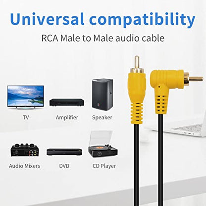 Duttek 5ft/1.5M Right Angle RCA Cable, 90 Degree Male to Male Stereo with 4K Gold-Plated Port for Amplifiers, Home Theater, HDTV, Home Stereo and DVD - size: 5ft/1.5M, style: 90 Degree RCA Male to Male