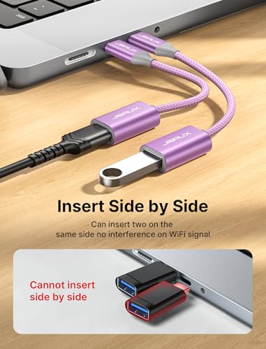 JSAUX USB C to USB 3.0 Adapter [2 Pack], USB C Male to USB Female OTG Cable Adapter Compatible with MacBook Pro/Air, iPhone 16 Pro Max/16 Plus/16e/15, Samsung Galaxy S25/S24/S23-Purple - color: Purple