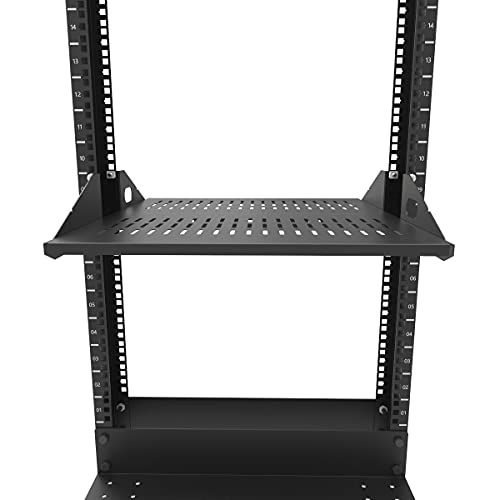 2U Cantilever Server Rack Shelf 2 Piece Set Center Weighted | Steel 19 Inch Vented Rack Mount Tray 10" Deep for AV/Data Network Equipment Enclosure, 110lb Capacity(2U2PC10V, black) - size: 2U2PC10V