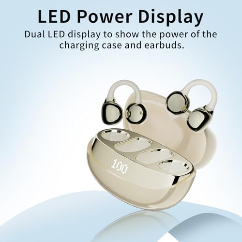 PEICHENG Earbuds Wireless Bluetooth Earphones, 5H Playback 50mAh+400mAh Power Case with Digital Display (Beige) - color: Beige
