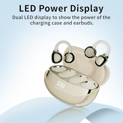 PEICHENG Earbuds Wireless Bluetooth Earphones, 5H Playback 50mAh+400mAh Power Case with Digital Display (Beige) - color: Beige