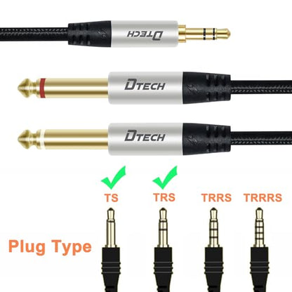 DTECH 3ft 3.5mm to 1/4 Adapter Audio Stereo Cable TRS 1/8 to Dual Quarter Inch TS 6.35mm Y Splitter Guitar AMP Aux Cord for Headphones Jack Laptop Speaker Phone Mixer - size: 3ft