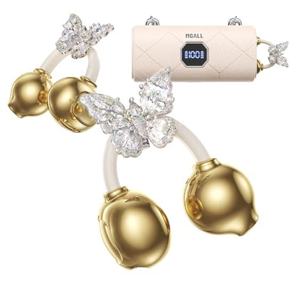 Clip On Earbuds with Detachable Diamond Butterfly Earrings, Bluetooth 6.0 Open Ear Earbuds for Women, Led Display Leather Texture Charging, Comfortable Fit, Sports, Daily Wearers&Gifts, X22 Beige - color: Beige-Silver Butterfly Diamond Earrings