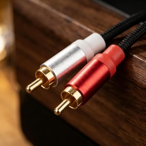 2-Pack 2RCA to 2RCA Audio Cable 1FT, Short Dual RCA Male to Male Stereo Interconnect Connectors for Subwoofer, Amplifier, Speaker and Turntable - color: black